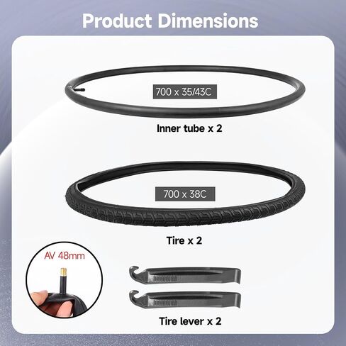 2 PCS 700x38c Bike Tires and 2 PCS 700 x 35/43C Bike Inner Tubes with Valve 48mm, Bicycle Tires 700x38c with 2 Tire Levers, Replacement 700c Gravel Tires for Road Bicycle Gravel Bike in Saudi Arabia