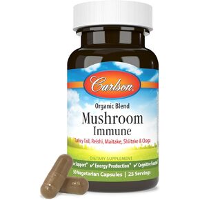Carlson - Mushroom Complex, Organic Blend, with Turkey Tail, Reishi, Maitake, Shiitake, Chaga, Non-GMO, 50 Vegetarian Capsules
