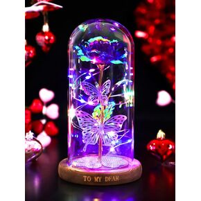 Womens Gifts for Mothers Day Galaxy Rose Crystal Flower, Light Up Flowers in Glass Dome Birthday Gift Presents Ideas for Mom Grandma Wife Sister Friends (Purple)