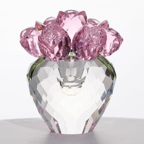 Movdyka Pink Rose Crystal Flower Figurines with Vase Valentine's for Women Wife Mom Girlfriend Bouquet Rose Glass Ornament Statue Decor Wedding Anniversary for Her