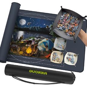 QUOKKA Puzzle Mat Roll Up - Fits Jigsaw Puzzles Up to 1500 pcs - 46"x26" | Storage Trays | Non-Slip Bottom | Storage Bag | Foam Tubes | 3 Hook & Loop Fastener Straps in Saudi Arabia