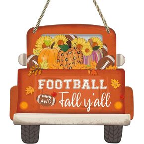Fall Sign Football Pumpkin Truck Decorations 11.5" Football and Fall Y’all Hanging Sign Welcome Fall Sign for Front Door Thanksgiving Harvest Autumn Porch Home Wall Indoor Outdoor Decor