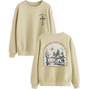 OUNAR Religious Sweatshirts for Women Proverbs 3:5-6 Bible Verse Western Cowboy Graphic Hoodies Country Music Pullover Tops