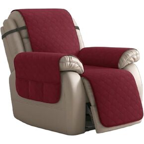 1pc Recliner Chair Cover Recliner Slipcover Reversible Washable Furniture Protector with Elastic Adjustable Straps for Pets Washable Couch Cover for Dog (Wine, S (50" H x 25" W x 22" D)