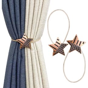 Curtain Holdbacks Gift Set of 2, Resin Magnetic Curtain Tiebacks Brown Star Curtain Holders, Decorative Curtain Ties for Drapes, Outdoor Home Office Curtain Farmhouse, Decorative Accessories