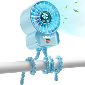 AMTIFO Stroller Fan Powerful for Baby: Portable Fast Charging Mini Baby Fans 4 Speeds - Flexible Small Tripod Clip On Fan Strong Legs for Car Seat Bed Golf Cart Beach Tent Bike Treadmill