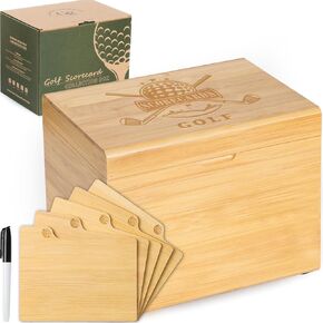 Golf Scorecard Collection Box with 5 Wooden Dividers - Golf Storage Box Organizer for Scorecards, Photos, Keepsakes; Fathers Day Dad Gifts for Men from Daughter Son Wife