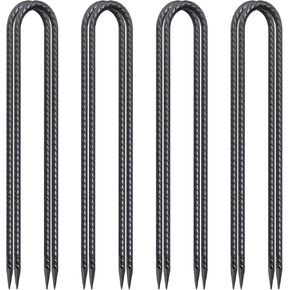 24 Inch Trampoline Stakes Anchors High Wind, 3/8 Inch Diameter Rebar Tent Stakes Wind Stakes Heavy Duty U Stakes for Ground Chain Link Fence Stakes for Swing Set Soccer Goal Black (8 Pack)