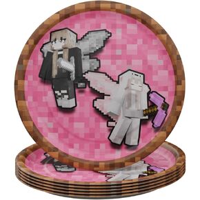 Blue Orchards Pixel Miner Dessert Plates (Pack of 20) - Gamer Party Supplies, Gamer Birthday Decorations, Mining Craft Party, Pixel Miner Party, Gamer Birthday Party
