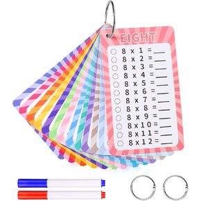 31 Pcs Multiplication Flash Cards Times Table Flash Cards, Math Problems from Easy to Hard, Multiplication Chart with 2 Dry Erase Markers 3 Rings Math Flashcards for 1st to 3rd Grades