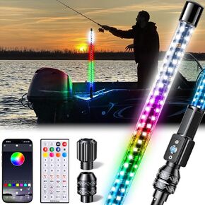 4FT LED Boat Navigation Light with Bluetooth APP & Remote, 400+ RGB Chasing NavLight Show Boat Whip Lights, Nav Lights Pole Anchor Running Stern Light for Bass Boat, Deep V, Night Fishing