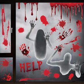 Halloween Window Clings, 7 Sheets 43 PCS Double Side Halloween Window Stickers Removable Glass Decals for Halloween Window Decorations Indoor
