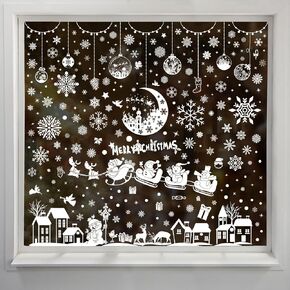 277 PCS Christmas Window Stickers Christmas Moon House Double Sided Christmas Stickers Suitable for Christmas Party Home School Office Window Stickers