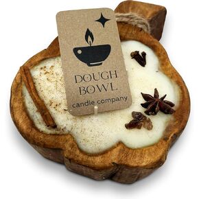 شركة Dough Bowl Candle Co. شمعة اليقطين - شموع توابل اليقطين مقاس 8 × 6 × 1.5 بوصة مع وقت حرق لمدة 35 ساعة، شموع الخريف الخشبية مع شمع الصويا بنسبة 100%، 3 شموع معطرة بفتيل الخريف، ديكور غرفة الخريف، شمعة الخريف