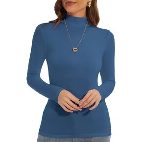 Womens Long Sleeve Mock Turtleneck Lightweight Shirts Slim Fitted Base Layer Tee Tops High Neck Undershirt