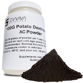 Potato Dextrose Agar Powder With Activated Charcoal 100 Grams - Evviva Sciences - Make Up To 105 Agar Petri Dishes - Excellent Growth Medium for Mushrooms & Science Projects