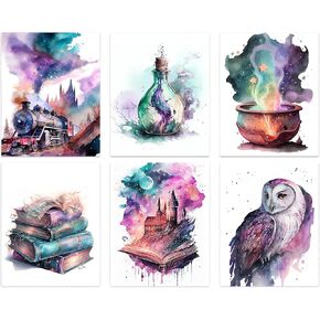 NIIORE ​Magical Fantasy Wall Art Prints, Watercolor Style Dreamy Fantasy Canvas Wall Art, Magical Girl Magic Art Posters, Set of 6, (8 x 10 inches, Unframed)