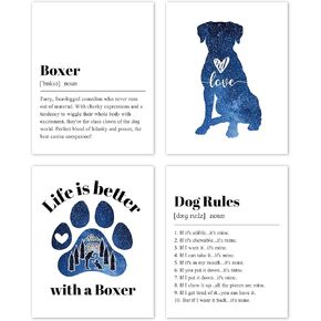 TLESKE الملاكم الكلب الملصقات يطبع مجموعة غير مؤطرة من 4، الملاكم الكلب جدار الفن يطبع ديكور لغرفة الكلب عشاق الكلاب أصحاب المنزل غرفة نوم غرفة المعيشة، صور جدار الملاكم، الملاكم الكلب عشاق الهدايا، 8x10in in Kuwait