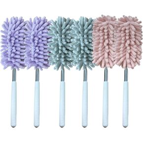 Microfiber Extendable Feather Duster,Mini Washable Duster for Cleaning,Hand Washable Dusters with 6pcs Replaceable Head,Bendable Telescoping Pole for Cleaning Car, Office,Furniture,Ceiling,Blinds