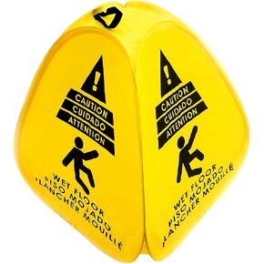 Kraken Sign Co - Pop-up Sign, Yellow 4-Sided Bilingual Trilingual English/Spanish/French Warning, Pop-up Caution Wet Floor Sign 16 inch for Restaurant, Commercial and Industrial Safety. Foldable, Portable, Durable (Yellow, 3 Pack)