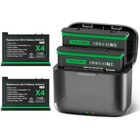 2Pcs Batteries Compatible with Insta360 x4 Battery Fast Charge Hub 360x4 Charger Station for Insta 360x4 Accessories with Misro SD Card Slots (Included X4 Batteries 2500mAh)