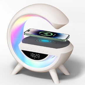 ساعة منبه مع محطة شحن لاسلكية، مكبر صوت بلوتوث مع مصباح جو، منبه LED للشحن اللاسلكي منبه لديكور غرفة النوم، جمالي للنوم الثقيل كهدية... in Kuwait