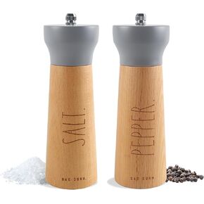 Rae Dunn Set of 2 - Bamboo Sea Salt Pepper Grinder - Classy Salt and Pepper Shakers - Pepper Mill & Salt Mill