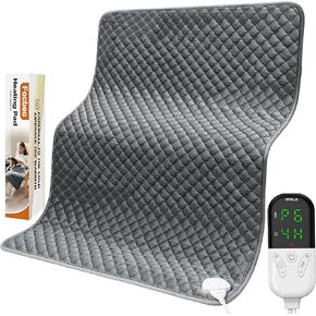 King Size Heating Pad for Back Pain & Period Cramps Relief,Extra Large Electric Heating Pad for Body,Neck,Shoulder, Auto Shut Off Heat Pad,Temperature Settings, Machine Washable,Gray,24"x32"