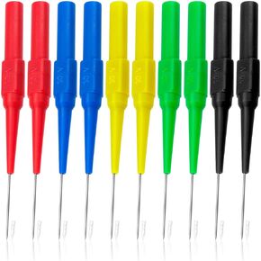 10 pcs Test Probe Pins, Stainless Steel Insulation Non-Destructive Pin, 0.7 mm Wire Piercing Probe Pin, Multimeter Probes for 4mm Banana Socket - Black, Red, Yellow, Blue, Green