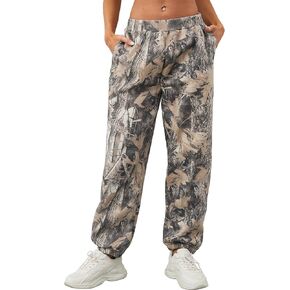 Women Camo Baggy Fleece Sweatpants Elastic High Waisted Trouser Active Workout Jogger Pant Lounge Bottoms with Pockets