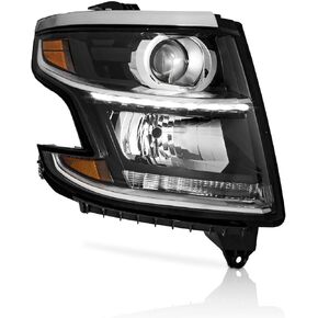 Headlights for 2015-2020 Tahoe/Suburban, 2016-2019 Chevy 3500HD Halogen Type Headlamp Black Housing Amber Reflector Left+Right Side