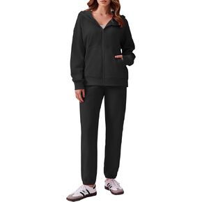 PINSPARK Two Piece Sets For Women Zip Up Hoodie Sweatshirts Drawstring Jogger Sweatpants With Pockets Y2K Outfits 2024