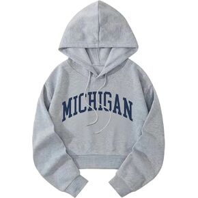 Hilinker Womens Graphic Long Sleeve Cropped Hoodies Drawstring Hooded Sweatshirt in Kuwait