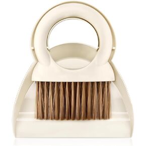 Mini Dustpan Hand Broom Brush: Small Broom and Dustpan Set, Mini Dust Pan and Brush Set, Small Dustpan and Brush Set, Mini Broom and Dustpan Set for Cleaning Home, Camping, Pets, etc.White Brown