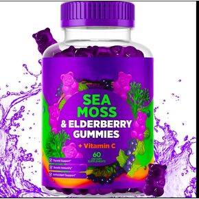 Generic Sea Moss Elderberry Gummies, 30 Day Supply, Antioxidant Supplement for Healthy Skin, Hair and Nails