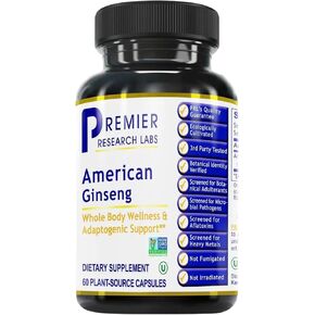 Premier Research Labs American Ginseng Supplement - American Ginseng Capsules, Herbal Ginseng Root Pills, North American Ginseng Herb Extract, Calming Energy Supplement - 60 Plant-Based Capsules