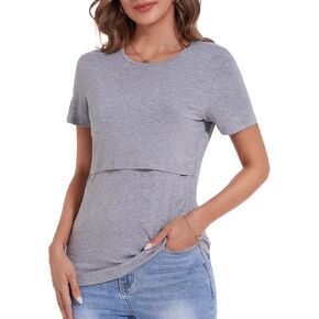 Sosolism Nursing Tops for Breastfeeding Shirts Maternity Short Sleeve T-Shirts Pregnancy Clothes Dark Blue, Small