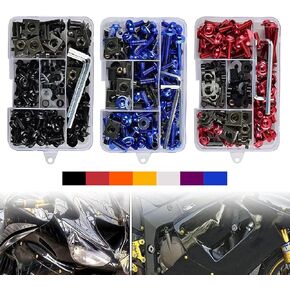 Motorcycle Fairing Bolt Kit, 177 Pcs M5 M6 Aluminum Motorcycle Windscreen Screws, Colorful Fasteners Bolts Nut Clips Set, Fairing Bolts for Most Motorcycle (Green)