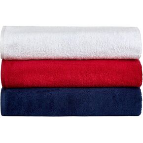 Cotton Velour Golf Towels, 16" x 20" (Pack of 3) Red, Navy Blue, White