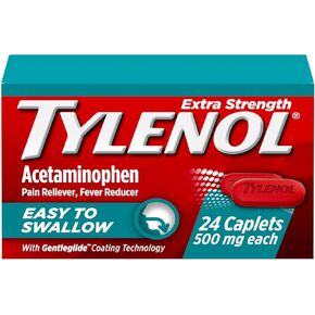 Tylenol Extra Strength Easy to Swallow Acetaminophen, Pain Reliever & Fever Reducer Coated Caplets for Adults with Gentleglide Technology, 500 mg Extra Strength Acetaminophen, 200 ct