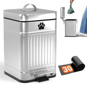 Small Dog Poop Trash Can Outside, 1.3 Gal Metal Small Outdoor Trash Can with Lid for Dog Poop, Dog Waste Container with Pedal, Dog Poop Garbage Can, Dog Poop Trash Can, Backyard Odor Control