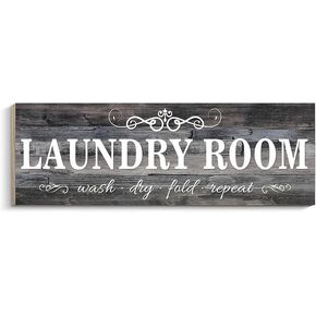 COLOR VALLEY ART Laundry Room Decor Sign, 5.5 x 16.5 inch Wooden Rustic Farmhouse Family Laundry Room Wall Sign Wash Dry Fold Repeat Wall Decor Prints for Home Laundry Room