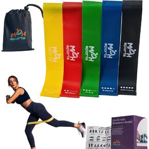 FlexMax Resistance Bands - 5 Skin-Friendly Loop Bands with 5 Resistance Levels - Ideal for Home, Gym, Yoga, and More - Workout Guide & Carrying Case Included