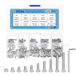 322Pcs M2.5 Button Head Hex Socket Cap Screw - 3-20mm Bolt Nut Wrench Assortment Kit 304 Stainless Steel - Good for Machine, Furniture
