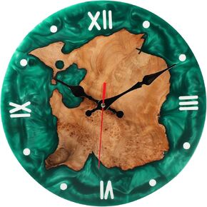 Real Epoxy Resin Wooden Wall Clock, Green Wall Clock, Beautiful Round Wall Clock for Living Room/Bedroom/Study/Office/Conference Room