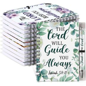 20 Pieces Christian Inspirational Gifts Set A5 Floral Bible Verse Notebooks with Motivational Pens Positive Religious Journals and Ballpoint Pen Set for School Classroom Office Scripture Gifts