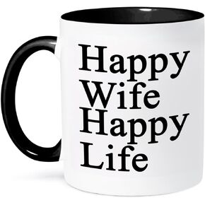 3dRose Wife Happy Life Black Mug, 11 oz