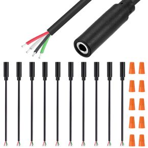 Replacement 3.5mm Female Plug to Bare Wire, 1/8" Female Jack Connector to Open End TS 2 Pole Mono Audio Cable for Headphone, Headset, Earphone with Wire End Caps (10 Pack)