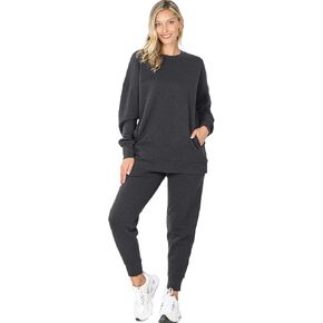 Zenana SWEATSHIRT & SWEATPANTS SET Charcoal XL