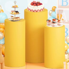 Cylinder Stand Cover Set of 3 Gold Spandex Cylinder Pedestal Stand Covers for Bridal Baby Shower Flexible Cylinder Stand Covers for Cylinder Stand Cover Set for Wedding Party Decorations in Kuwait